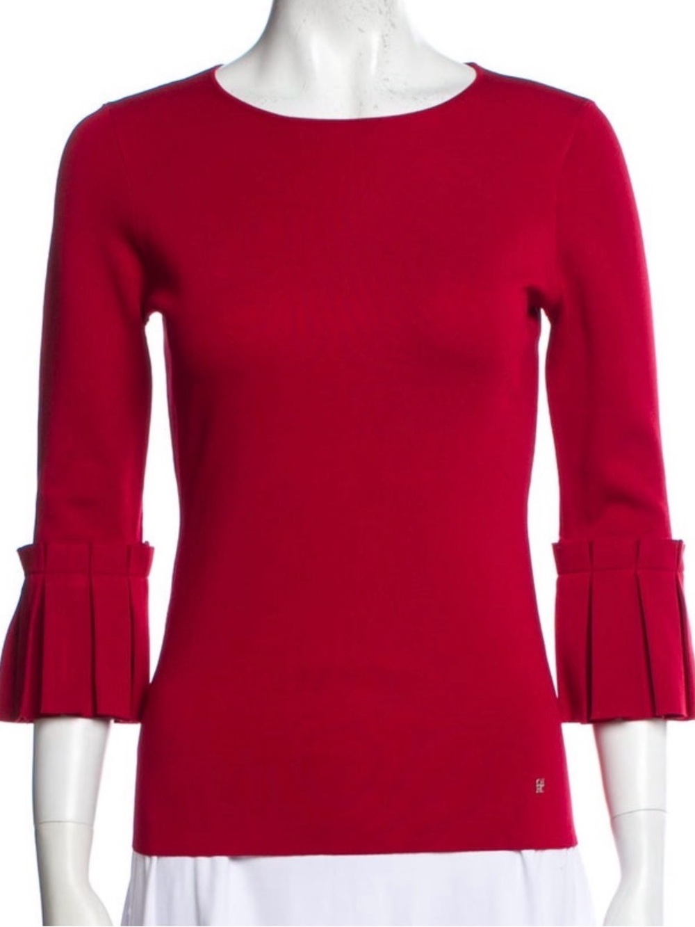 Carolina Herrera Red Women's Pleated Sleeve Top